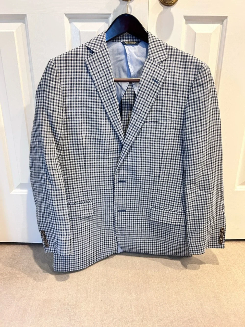 Brooks Brothers Navy and White Check Sport Coat - linen - Picture 1 of 6